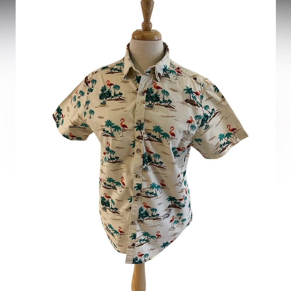 Tropical Flamingo Button down short sleeved shirt-Size M